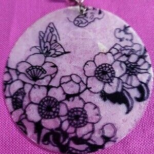 Capiz Shell w/ Black Floral & Butterfly Pendant